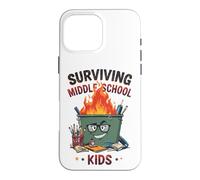 Funny Dumpster Fire Teacher Surviving Middle School Kids Case for iPhone 16 Pro Max