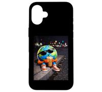 Funny Earth Day Earth Drinking Iced Coffee Planet Meme Case for iPhone 16 Plus