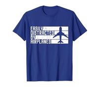 Funny Easily Distracted by Airplanes Aviation Pilot Plane T-Shirt, Men, Royal Blue, Large