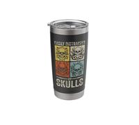 Funny Easily Distracted by Skulls Gothic Retro Skull Art Stainless Steel Insulated Tumbler