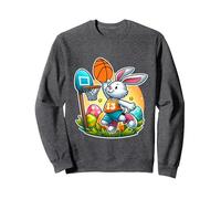 Funny Easter Bunny Dunking hoop Basketball Bunny Easter kids Sweatshirt, Adult Unisex, Dark Heather Grey, Large