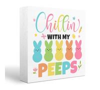 Funny Easter Decoration Peeps Decorations Easter Table Decor Chillin With My Peeps Wooden Box Sign for Home Office Bedroom Living Room Desk Shelves