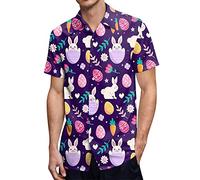 Funny Easter Shirt for Men Short Sleeve Button Down Shirts Summer Casual Beach Top Mens Vintage 50s Hawaiian Bowling Shirts(White,Medium)