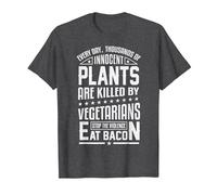 Funny Eat Bacon Stop The Violence Funny Anti Vegetarian T-Shirt, Men, Dark Heather Grey, Small