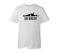 Funny EAT Healthy Mens T Shirt Funny Joke Rude Cartoon Design TOP Ladies Men TOP(White, S)
