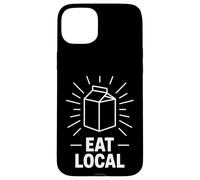 Funny Eat Local Milk Carton Minimalist Saying Case for iPhone 15 Plus