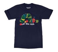 Funny Eat the Rich Hungry Caterpillar T-Shirt - Men - L - Navy - World Book Day, School Reading Tee - Bookish Shirt for Everyday Wear - Unisex Fit for Adults & Teens