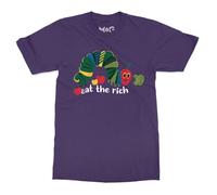 Funny Eat The Rich Hungry Caterpillar T-Shirt - Men - L - Purple - World Book Day, School Reading Tee - Bookish Shirt for Everyday Wear - Unisex Fit for Adults & Teens