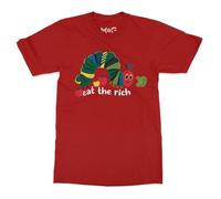 Funny Eat The Rich Hungry Caterpillar T-Shirt - Men - L - Red - World Book Day, School Reading Tee - Bookish Shirt for Everyday Wear - Unisex Fit for Adults & Teens