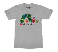 Funny Eat The Rich Hungry Caterpillar T-Shirt - Men - M - Grey - World Book Day, School Reading Tee - Bookish Shirt for Everyday Wear - Unisex Fit for Adults & Teens