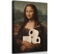 Funny Eclectic Bathroom Canvas Wall Art Vintage Humor Fun Mona Lisa Portrait Classical Aesthetics Painting Picture Wall Decor Da Vinci Poster Print Artwork for Toilet Washroom Home Decoration