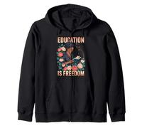 Funny Education Is Freedom Saying Floral Reader Black Women Zip Hoodie