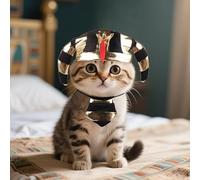 Funny Egyptian Pharaoh Pet Costume Set 2 Pcs Adjustable Halloween Cat Dog Outfit with Ancient Style Hat Necktie Set Cute Pet Photography Props for Fancy Cosplay Dress-Up Partie