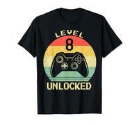 Funny Eighth 8th Birthday Gift Level 8 Unlocked Video Gamer T-Shirt