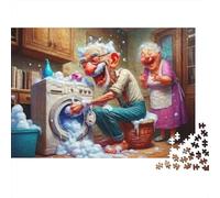 Funny Elderly Couple 1000pcs Jigsaw Puzzles for Adults & Kids, Cardboard, Granny & Grandpa, Mental Workout Puzzle, Develops Fine Motor Skills, Ideal Home Wall Art 52x38cm/1000pcs
