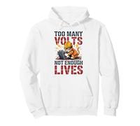 Funny Electrician Cute Cat, Too Many Volts Not Enough Lives Pullover Hoodie