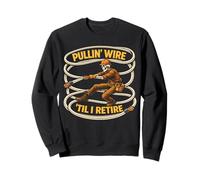 Funny Electrician Pullin' Wire Til I Retire Skeleton Dads Sweatshirt