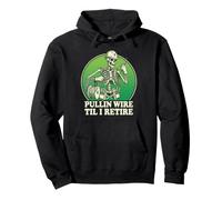 Funny Electrician Pullin Wire Til I Retire Skeleton Pullover Hoodie