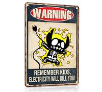 Funny Electricity Warning Signs Vintage Metal Tin Signs Garage Decor For Mens Remember Kids Electricity Will Kill You Sign Car Wall Art Man Cave Accessories Cute Stitch Sign Electrician Home Decor