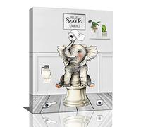 Funny Elephant Bathroom Decor Wall Art Elephant on Toilet Pictures Wall Decor Rustic Animal Bathroom Sign Relax Soak Unwind Canvas Prints Painting Framed Artwork For WC Laundry Toilet 12"x16"