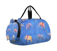 Funny Elephant Blue Sky Flower Kids Cute Gym Bag with Shoes Compartment Multifunctional Sports Overnight Travel Bag for Travel, Swimming, Dance, Ballet