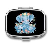 Funny Elephant Family Travel Pill Organizer 2 Compartments Pill Case Pill Box Containers for Purse Pocket