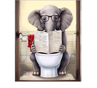 Funny Elephant Sitting on Toilet Reading Newspaper 11x14 Unframed Wall Art Print - Cute Cheerful Animal Print and Fun Humor Bathroom Decor. Unique Christmas Birthday Mothers Day Gift