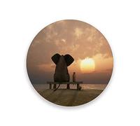 Funny Elephant Sunset Beach Round Coasters Table Heat Resistant Cup Coaster Cup Pad Ceramic Cork Mat for Drinks Home Kitchen Bar, Set of 1