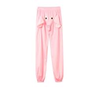 Funny Elephant Trousers, Mens Novelty Pajama Pants with Long Nose and Big Ears, Cotton Flannel Loungewear Pajama Bottoms, Nightwear Pink