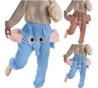 Funny Elephant Trousers, Mens Womens Novelty Elephant Pants, Flannel Elephant Pajama Pants with Long Nose and Big Ears, Cotton Casual Loungewear Pajamas Bottoms, Nightwear Loungewear Pajama Blue