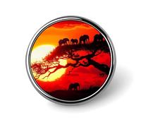 Funny Elephants Sunset Round Brooch Pins Badge Printed Button Tie Lapel Backpack Pin Decoration for Women Men