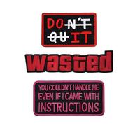 Funny Embroidered Patches Appliques Set, You Couldnt Handel Me, Don't Quit, Wasted Design, Black/Red/Pink, 3-Piece