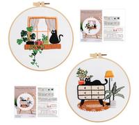 Funny Embroidery Starter Kits With Cat Pattern-2PCS Complete Embroidery Set With Pattern Manual,Threads,Needles- Relaxing Craft Kit For Adults,Personalized Birthday Sewing Gift For Women (Resting Cat)