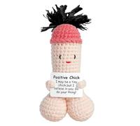 Funny Emotional Support Dick, Mini Positive Dick Ornament, Knitted Dick Toy with Positive Cards, Handmade Woolen Crochet Dick Doll Fun Decoration Gifts for Friends (Black)