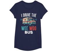 Funny EMT Paramedic Ambulance Driver Wee Woo Bus Humor T-Shirt, Girls, Navy Blue, Large