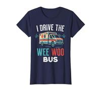 Funny EMT Paramedic Ambulance Driver Wee Woo Bus Humor T-Shirt, Women, Navy Blue, X-Large