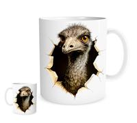 Funny Emu Mug - Photorealistic Emu Breaking Through Wall - 11oz White Ceramic Coffee Cup - Aussie Humor Gift for Animal Lovers, Bird Fans, and Wildlife Enthusiasts