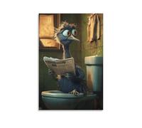 Funny Emu Sitting on The Toilet Reading A Newspaper Canvas Wall Art Posters For Room Aesthetic And Decor (6) Poster For Bedroom Kitchen Bathroom Living Room Office Decor 24x36inch(60x90cm)Unframe-styl
