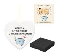 Funny Engagement Card & Ceramic Heart, Pun Engagement Gifts Set with Box, 'A Little Toast' Giftcard, Engagement Cards For Couples & Celebration Present