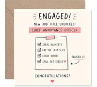 Funny Engagement Card - Level Up Your Love Life - Humorous Engagement Checklist with Playful New Job Title - 145mm Square, Envelope Included