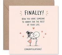 Funny Engagement Card - Light-hearted Congratulations - Playful Couple Illustration with Cheeky Message - 145mm Square, Envelope Included