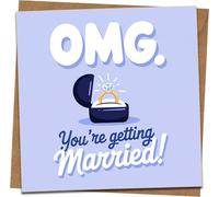Funny Engagement Card - OMG You're Getting Married - Wedding Congratulations Greeting Card, Blank Inside, 145mm x 145mm Square, Includes Kraft Envelope
