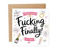 Funny Engagement Card with Envelope, Cheeky Finally Engaged Message, Ring and Champagne Doodles, Bold Congratulations Greeting for Newly Engaged Couple, Friend, Sister, Brother or Colleague