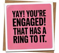 Funny Engagement Card - 'Yay! You're Engaged! That Has a Ring to It' - Pink Square Greeting Card, 145mm x 145mm, with Kraft Envelope