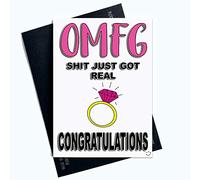 Funny Engagement Cards OMFG Shit Just Got Real Cards Wedding Cards Bride to Be Hen Party Bridal Shower Bride to Be Rude Wedding Gifts PC666