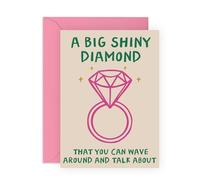Funny Engagement Congratulations Card - Big Shiny Diamond - Greetings for Bride to be, Partner Friend Sister Bestie BFF Ladies Women -Comes with Fun Stickers