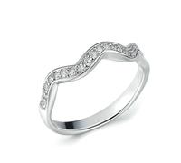 Funny Engagement Ring, Anniversary Rings Wave Shape with Diamond 9K White Gold Size S 1/2