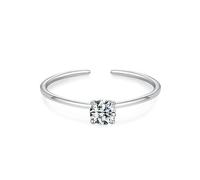 Funny Engagement Ring, Best Friend Ring Open Band with Round Shape Moissanite Silver 18K White Gold Size R 1/2