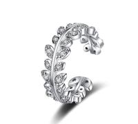Funny Engagement Ring, Best Friend Rings for Women 18K White Gold Leaf with Moissanite Size L 1/2