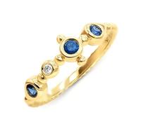 Funny Engagement Ring, Cute Rings for Women 14K Yellow Gold Round with Blue Lab Created Sapphire Size O 1/2